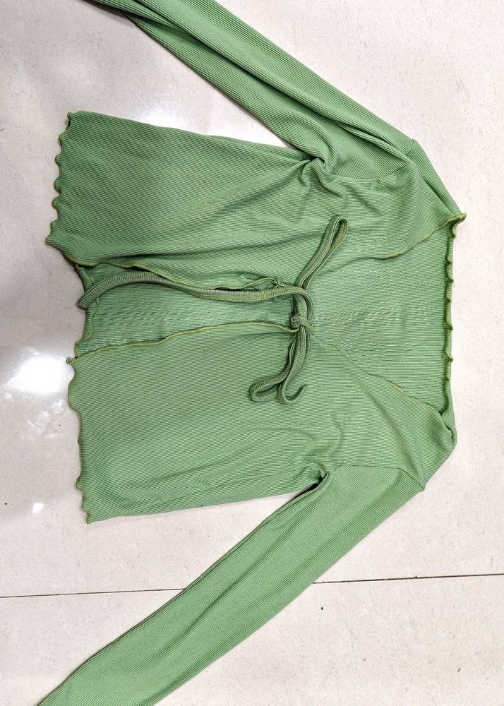 Green Tie Front Top
