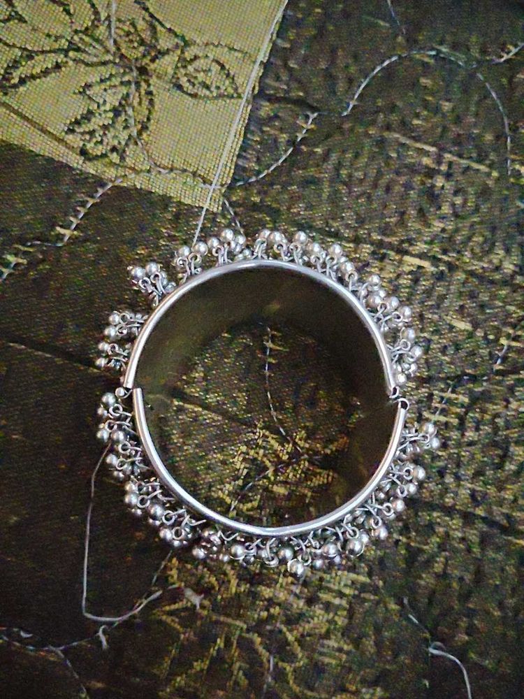 Silver Bangle with Dangling Beads