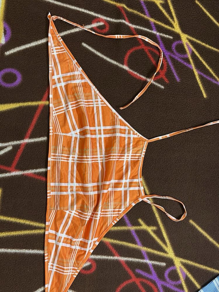 Orange Plaid Bikini Top