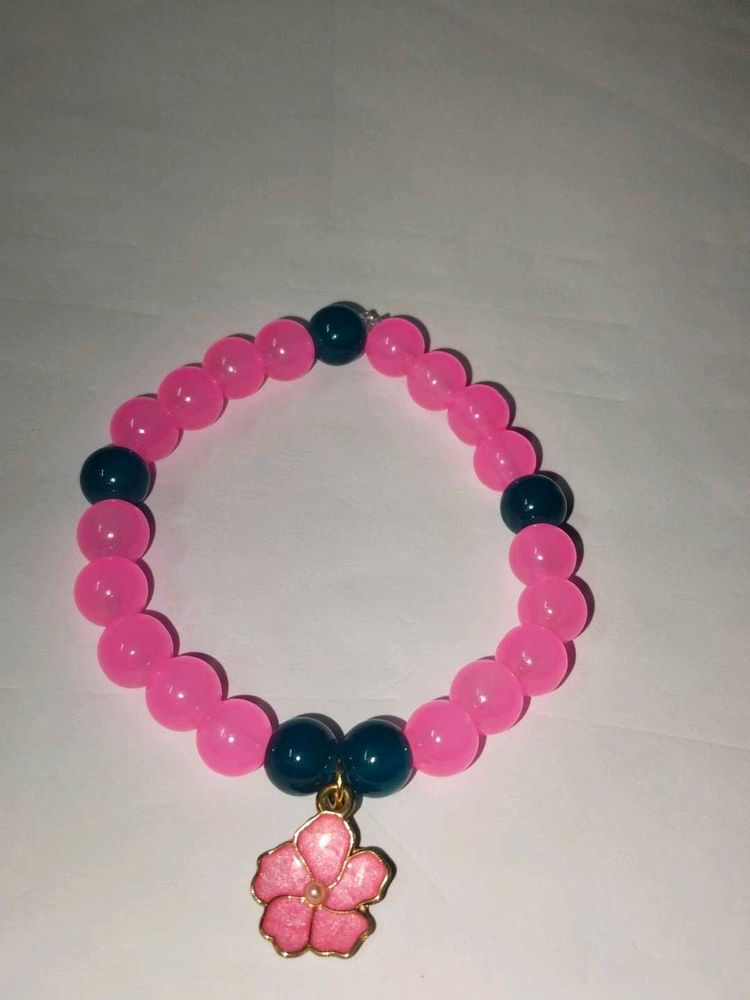 Pink Flower Charm Glass Beads Bracelet