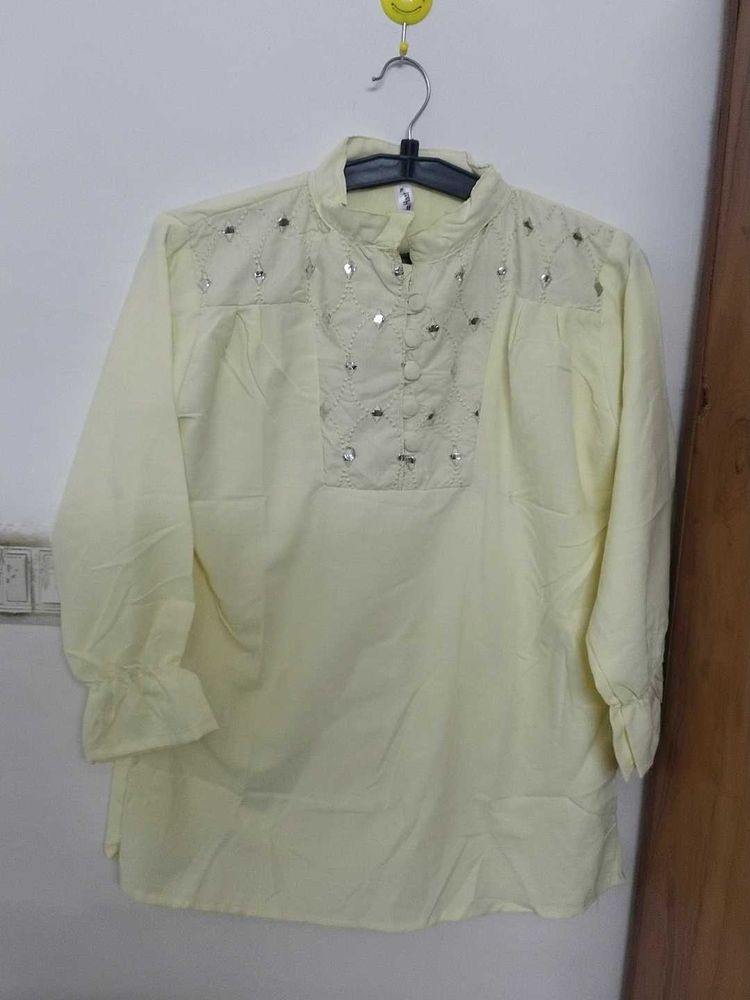 Embellished Light Yellow Kurta