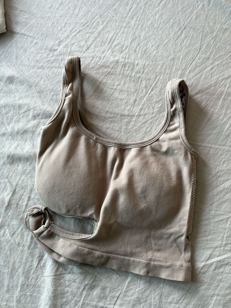 Beige Bralette Top with Cutout hoop detailing