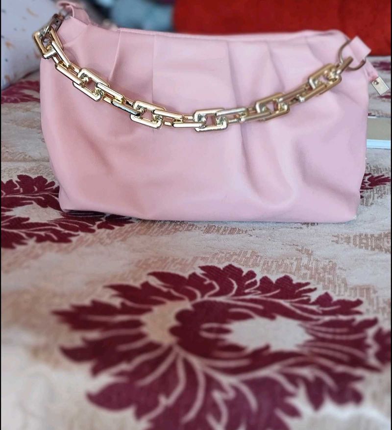 Pink Chain Detail Shoulder Bag