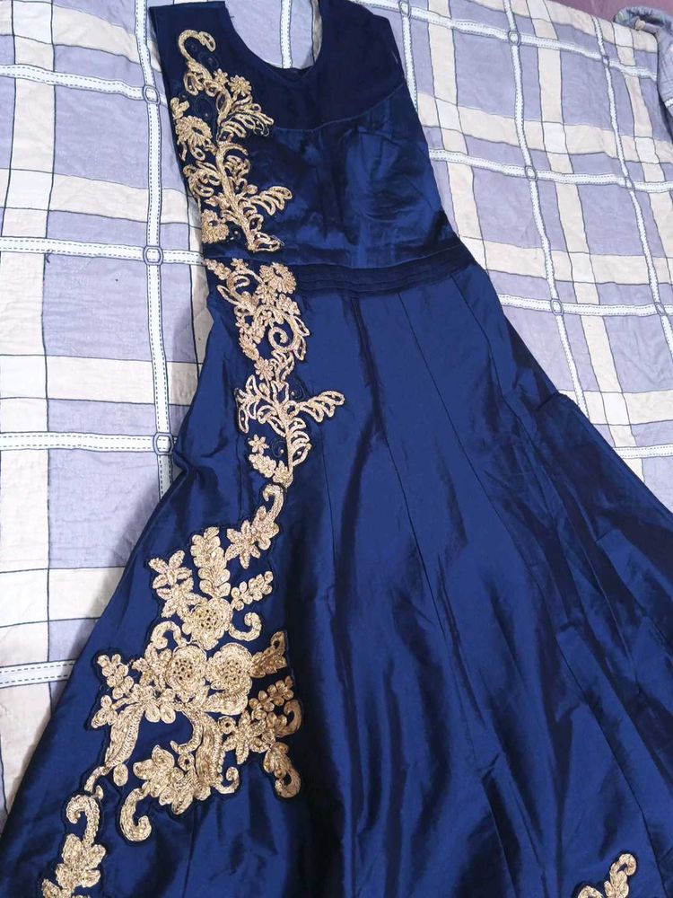 Elegant Blue Embroidered Gown