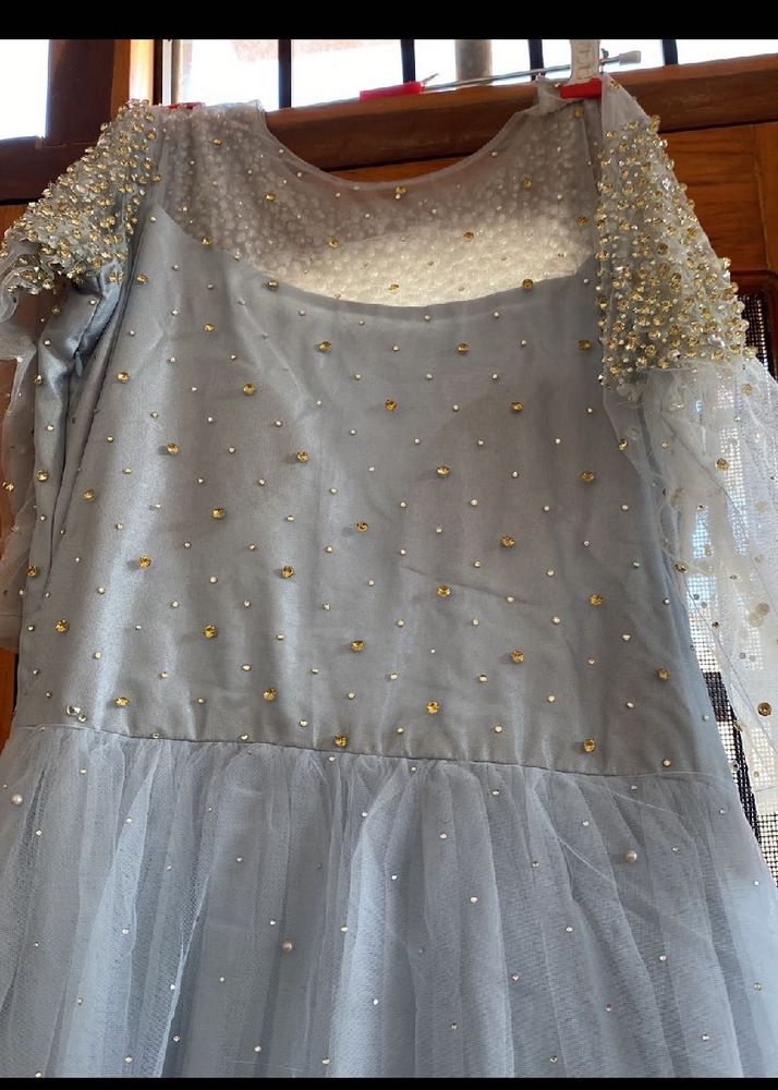 Sea Green Dress With Stones