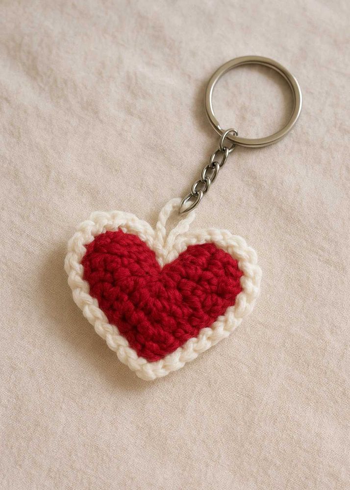 Crochet Ruffle Heart Keychain