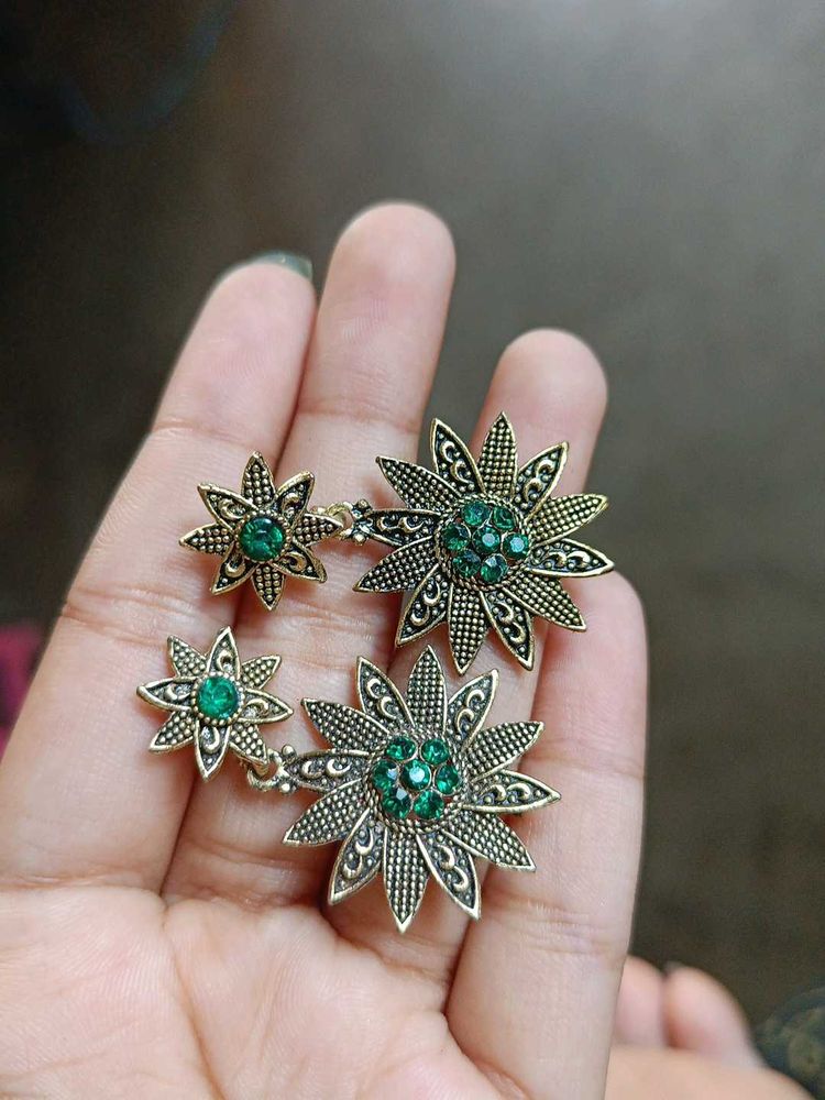 Emerald Green Flower Drop Earrings