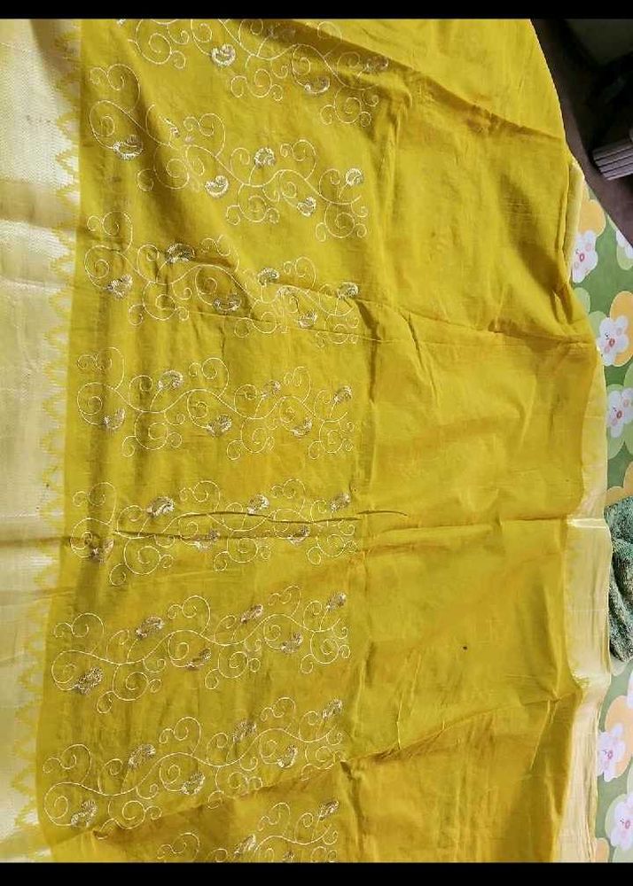 Yellow Embroidered saree