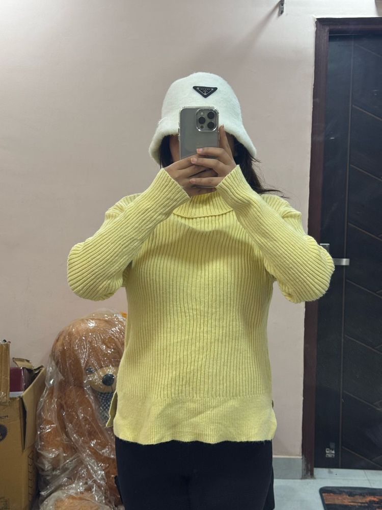Yellow Turtleneck Ribbed Sweater