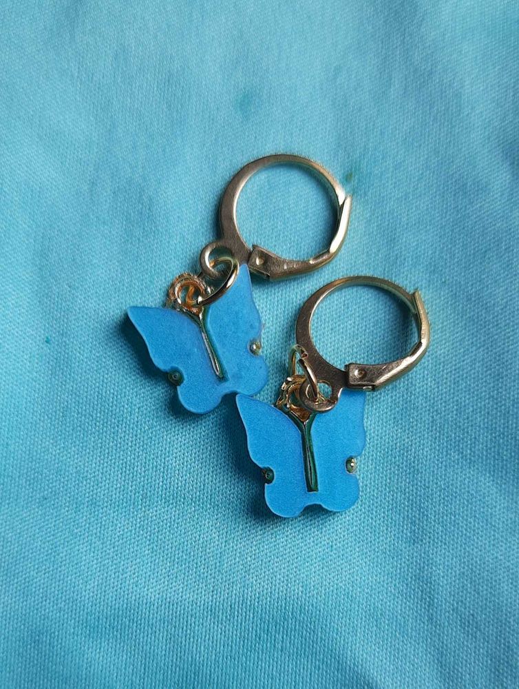 Cute Trendy Butterfly Colorful Drop Hoop Earring.