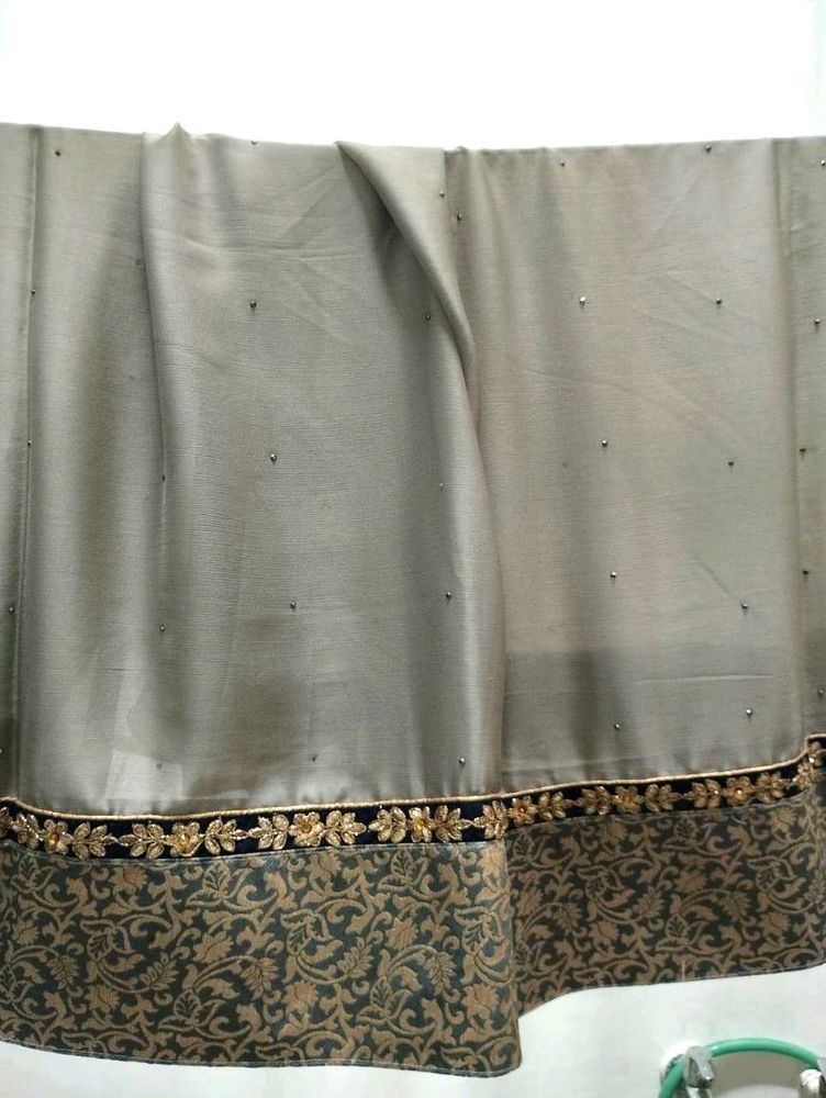 Elegant Grey Navy Blue Saree
