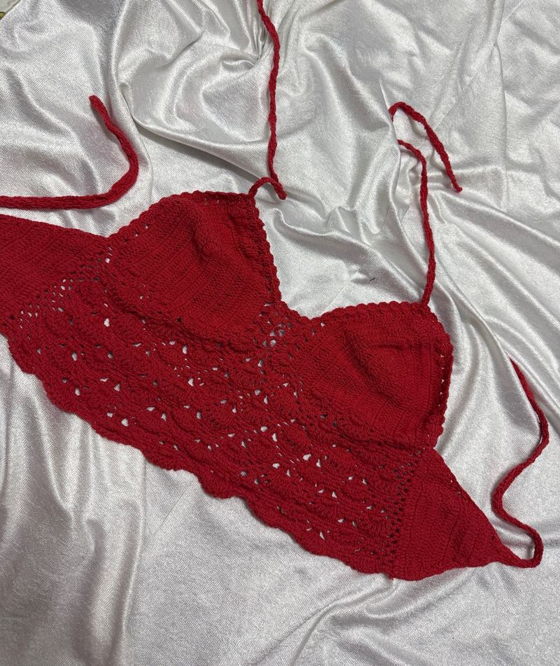 Red Crochet Halter Top