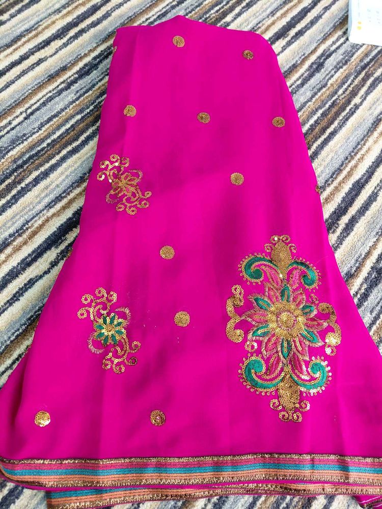 Pink &amp; Gold Embroidered Saree