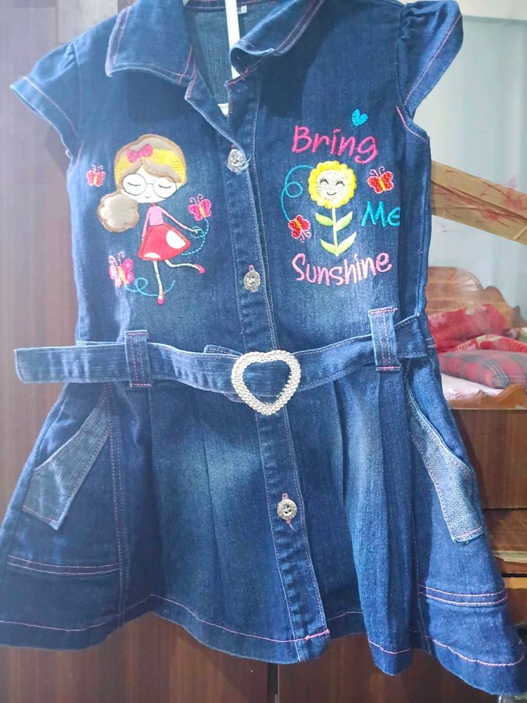 Denim Dress with Cute Embroidery