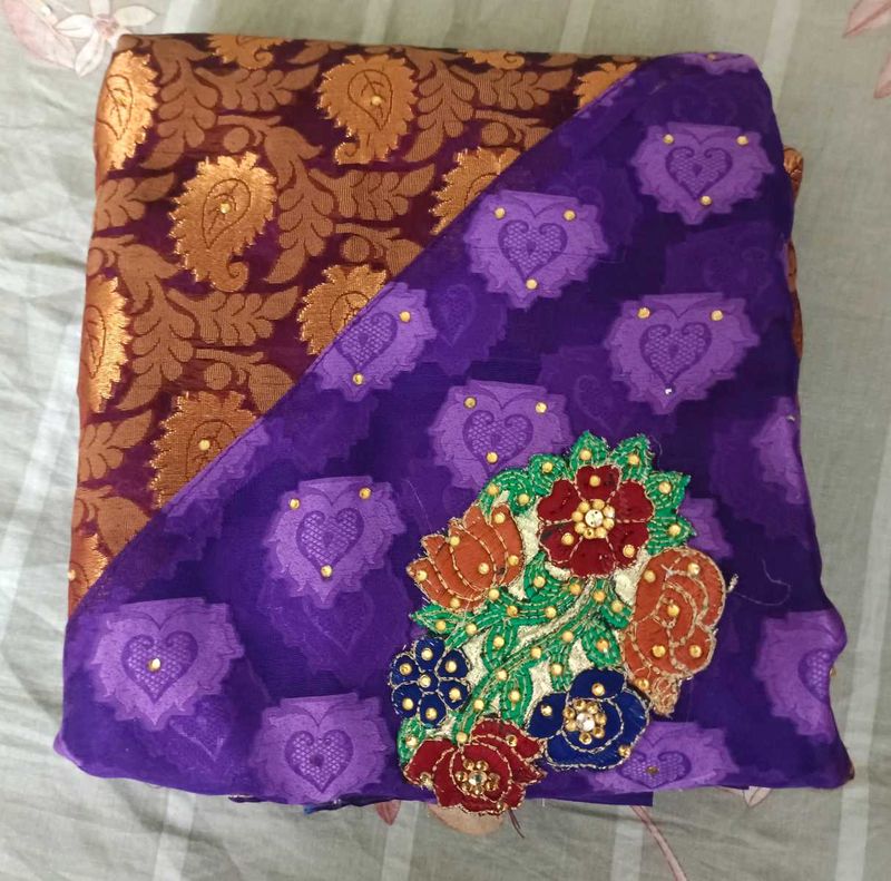 Elegant Purple &amp; Gold Saree