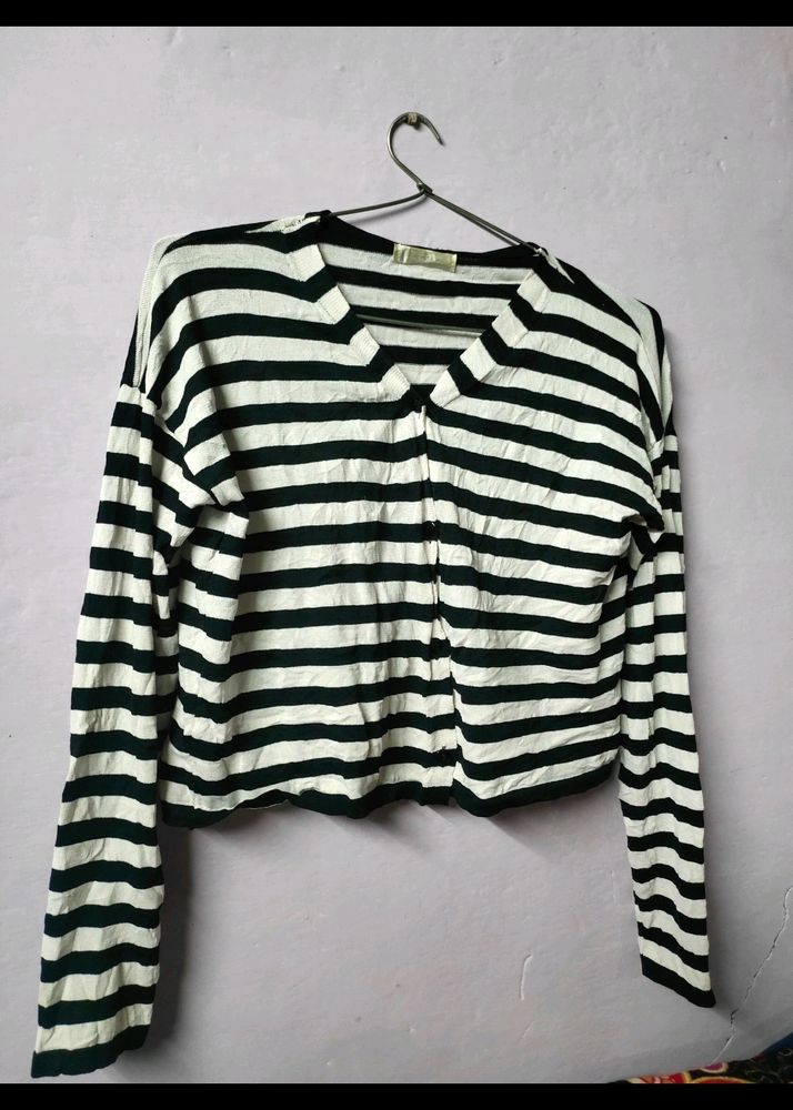 Black &amp; White Striped Cardigan