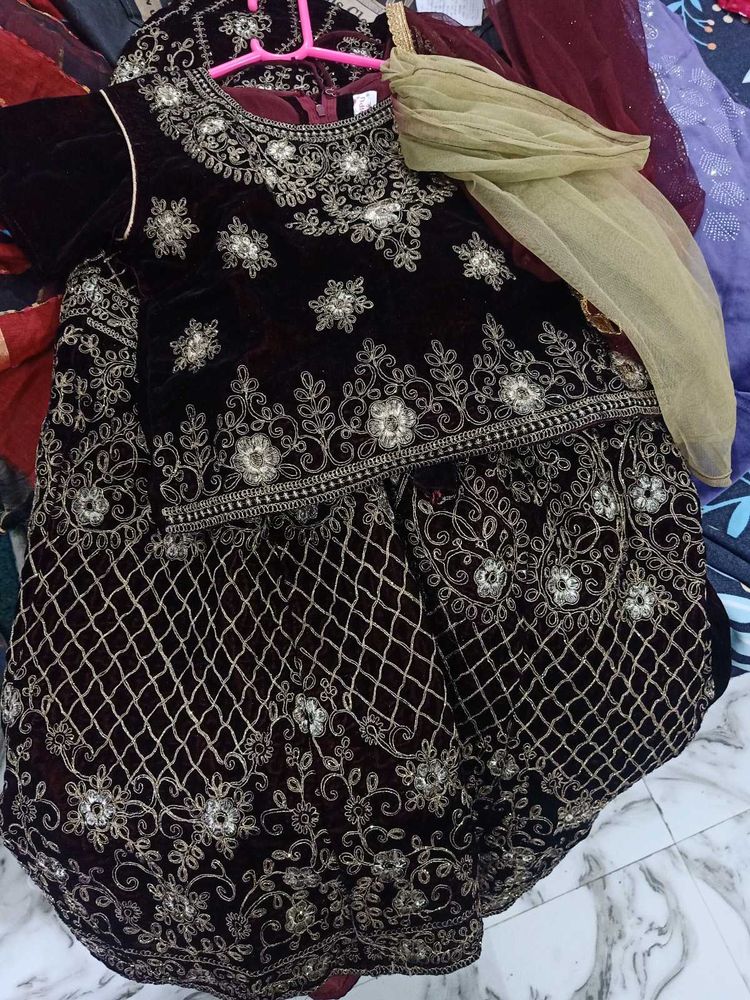 Velvet Embellished Lehenga Choli Set