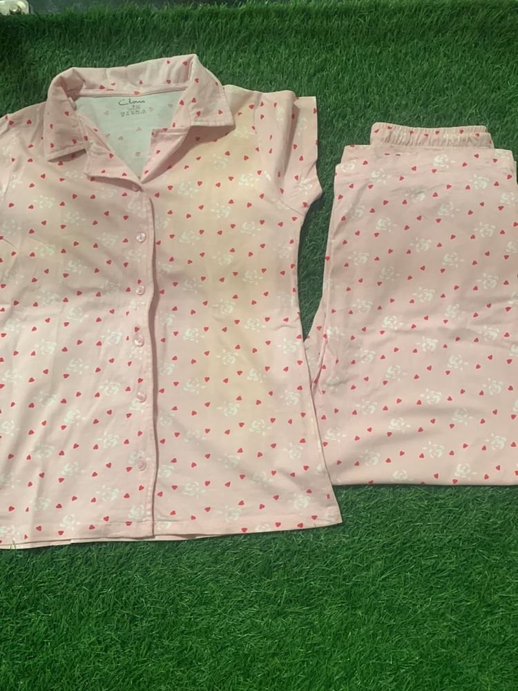 Clovia Heart Print Bight Auit With Full Lower