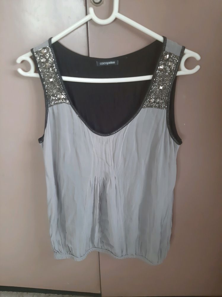 Grey and Black Bead Work Top