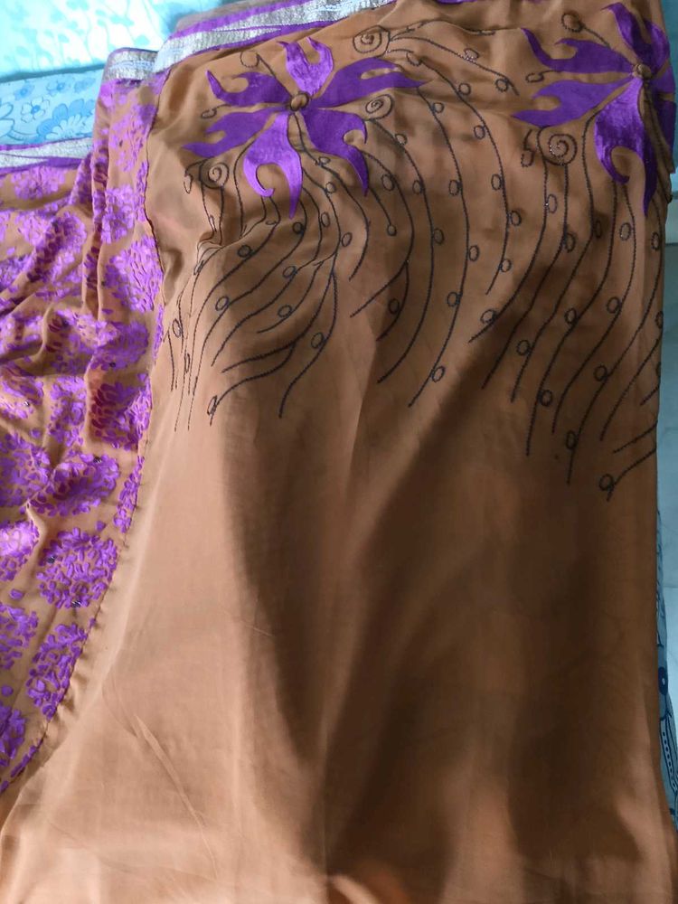2 Combo Sarees - Embroidery Shiffon+Cotton