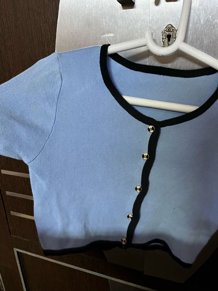 Blue Cropped Cardigan