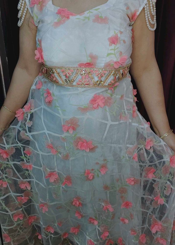 Floral White Ethnic Gown