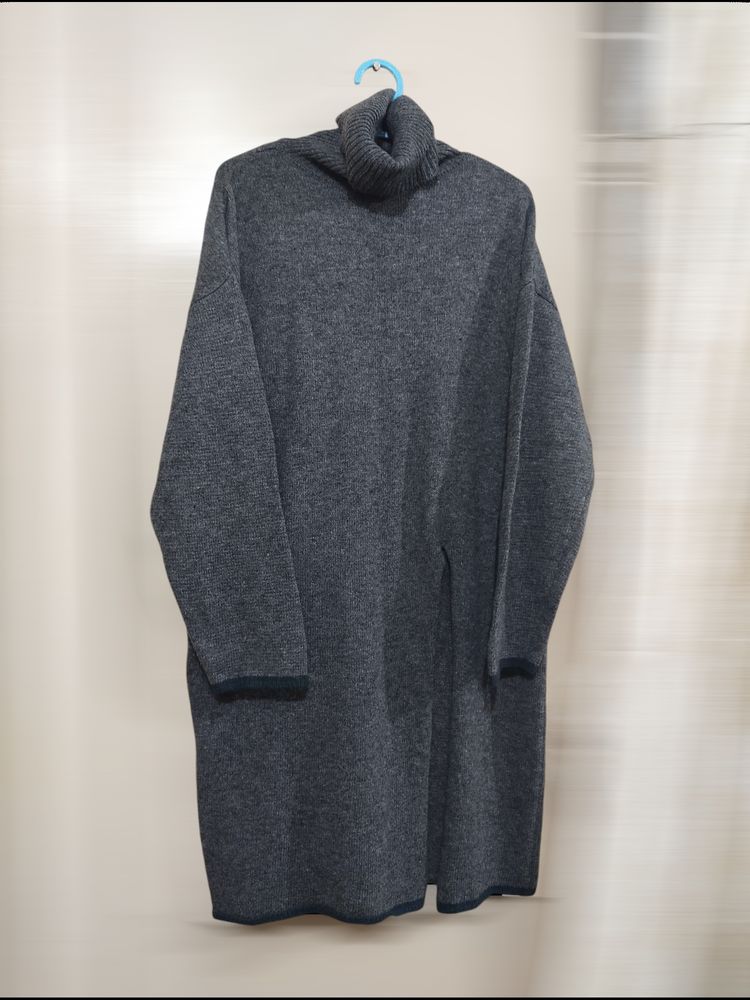 Winter Woolen Midi Turtleneck Slit Dress