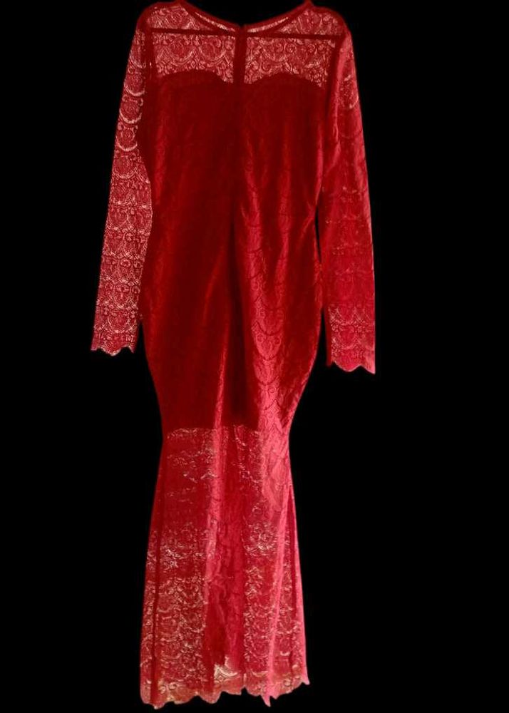FabAlley Rust  Bodycon Lace Maxi Dress