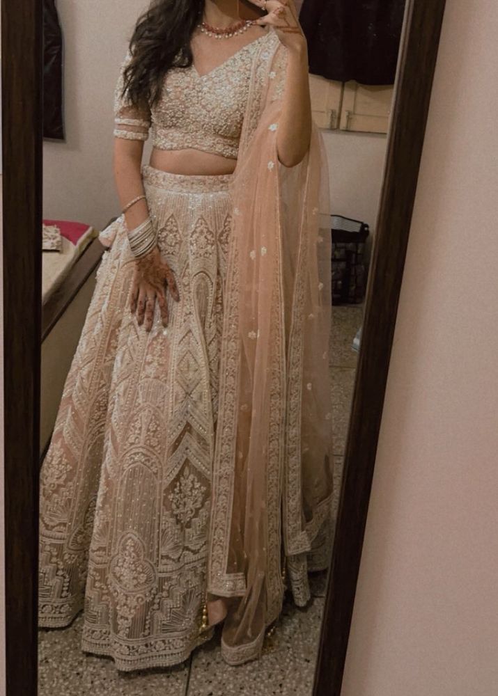 Peach And Off-white Lehnga Choli
