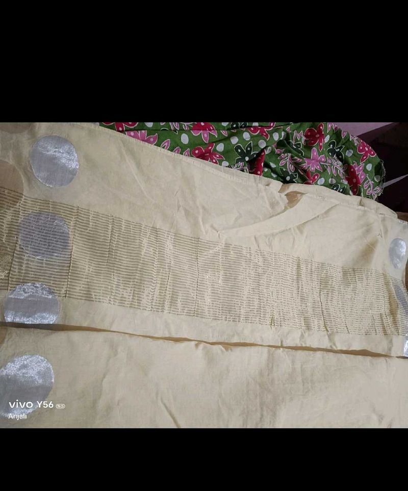 Cream &amp; Silver Polka Dot Fabric