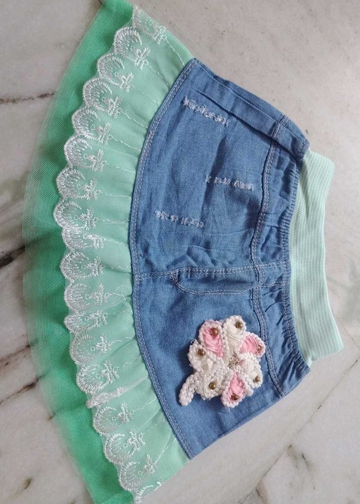 Cute Denim &amp; Lace Skirt