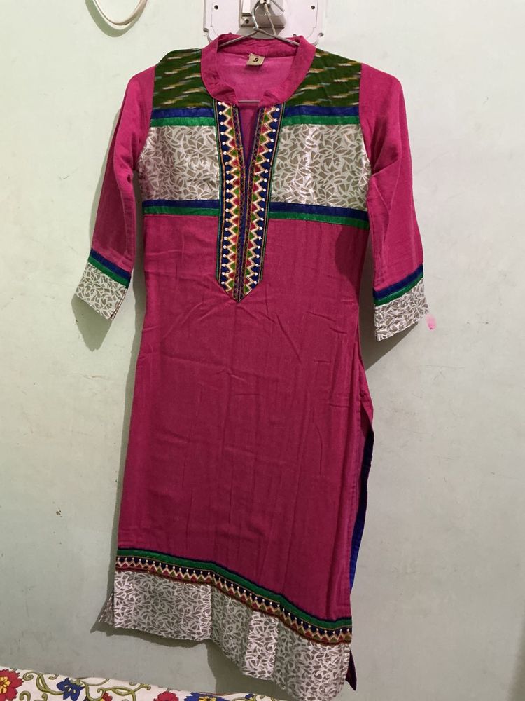 Pink Embroidered Kurta