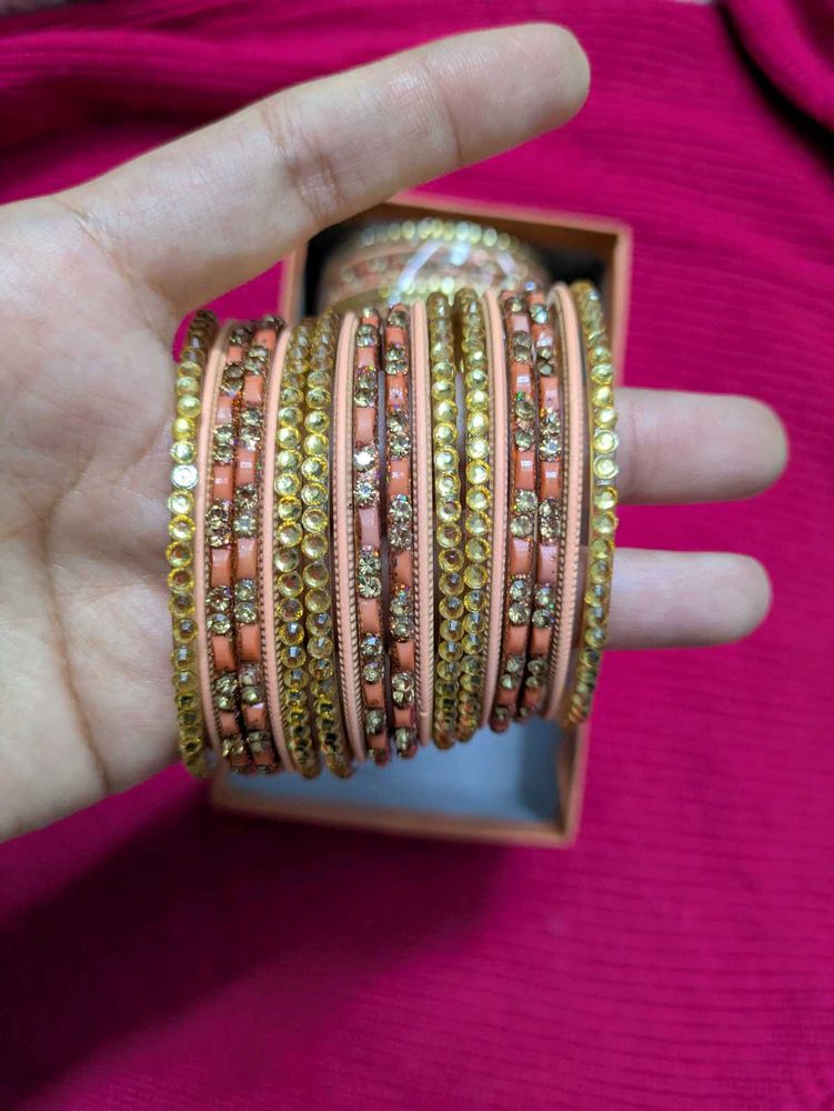 Peach Golden Glass Bangles choodiyan
