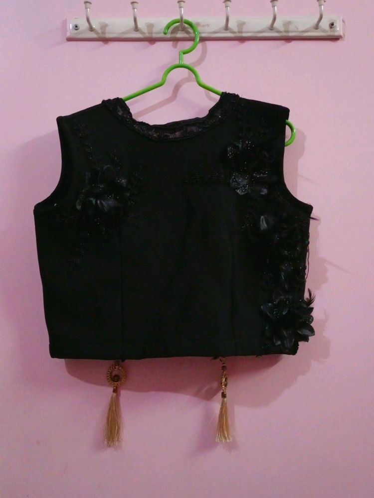 Black Top With Grey Skirt