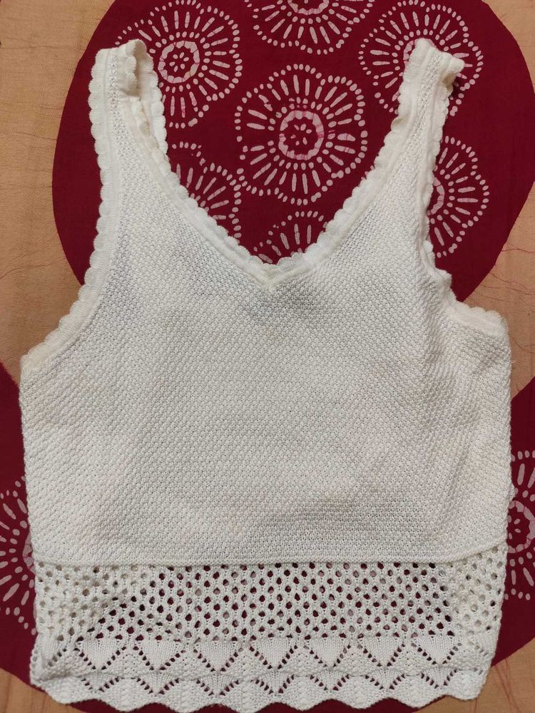 Zudio White Crochet Tank