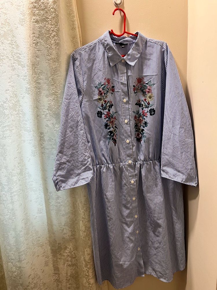Striped Floral Shirt Dress