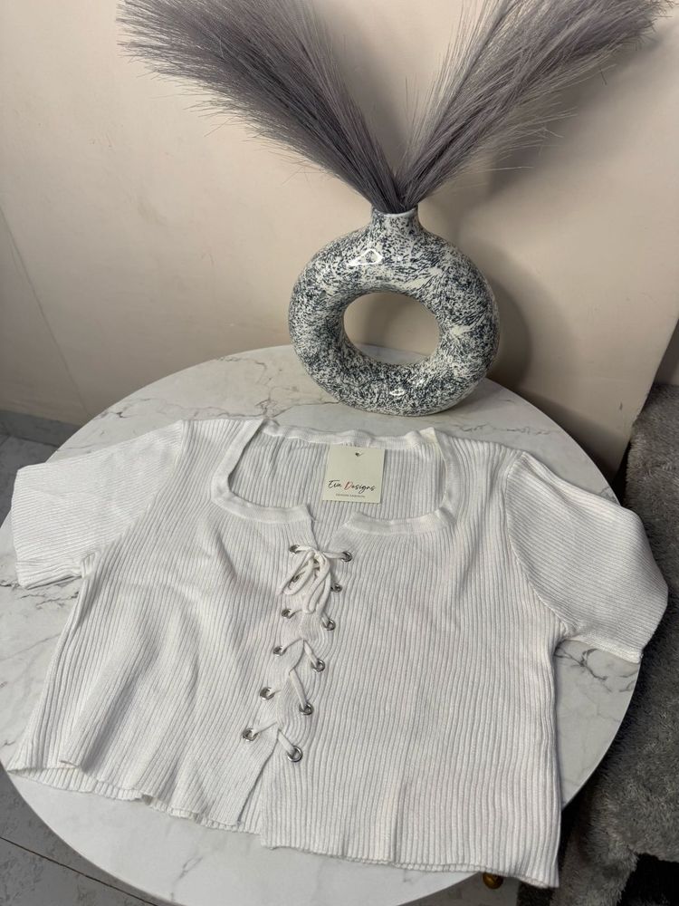 White Lace-Up Crop Top