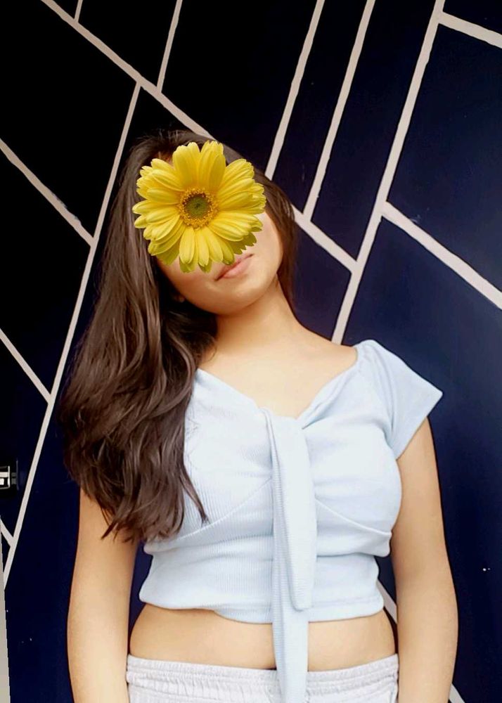 Cute Light Blue Tie Front Top