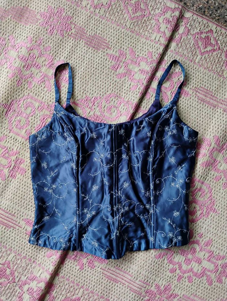 Royal Blue Floral Corset Top