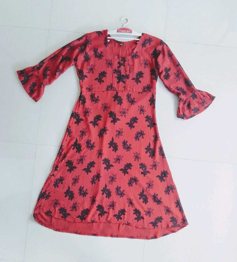 Floral Print Red Dress