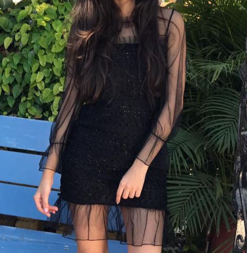 Womens Black One Piece With Stylish Neck Pattern