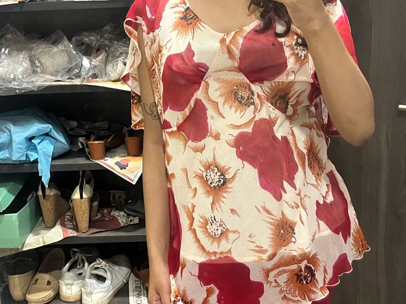 Floral Print Chiffon Top