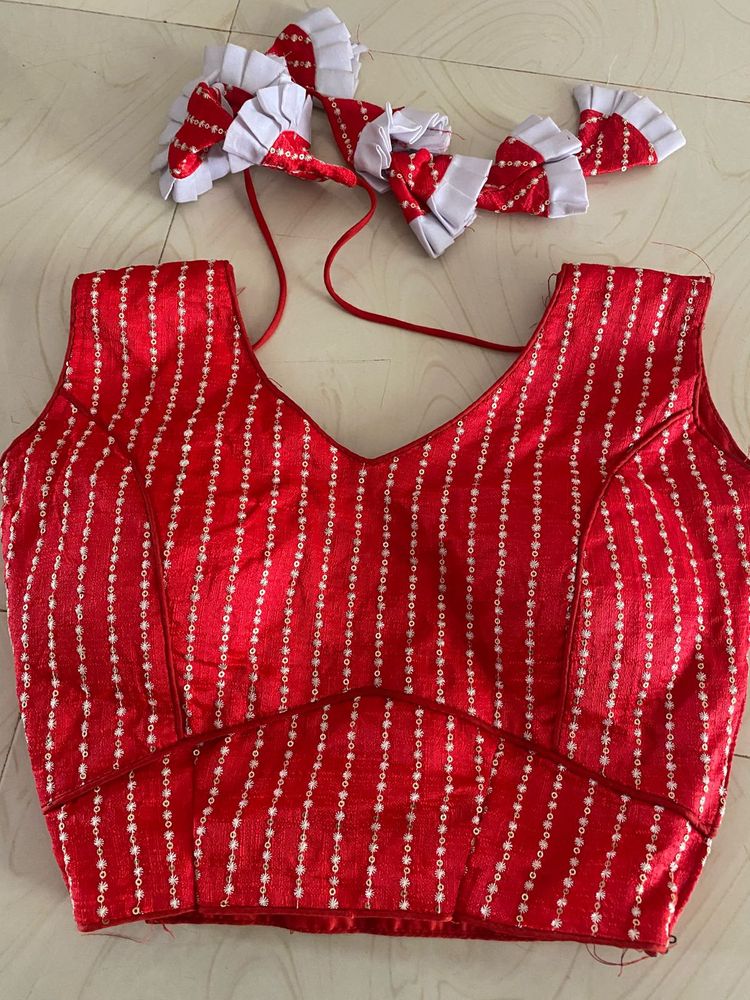 Designer Red Silk Blouse | Side Zip | Sequins