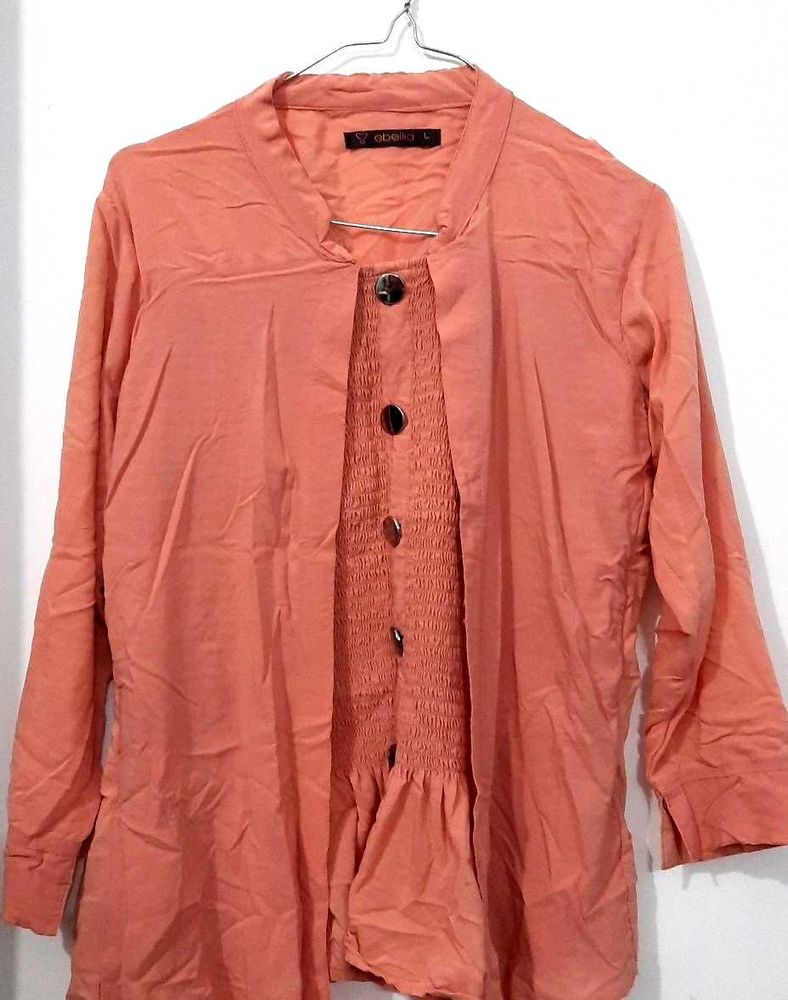 Peach Button-Down Ribbed Top
