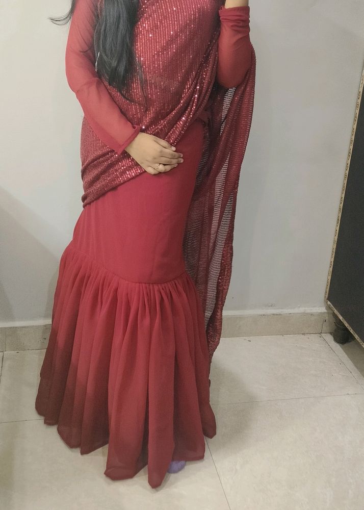 lehnga saree maroon