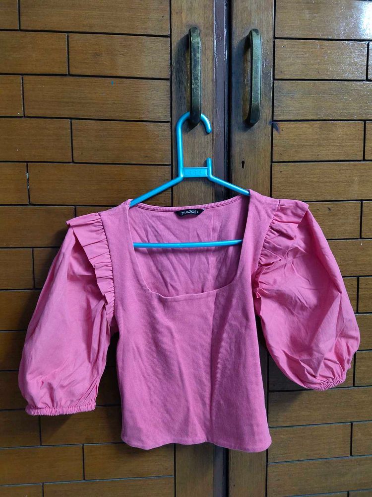 Pink Puff Sleeve Crop Top💗