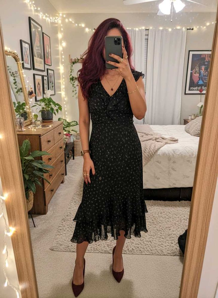 Caroll Midi Black Ruffled Dress