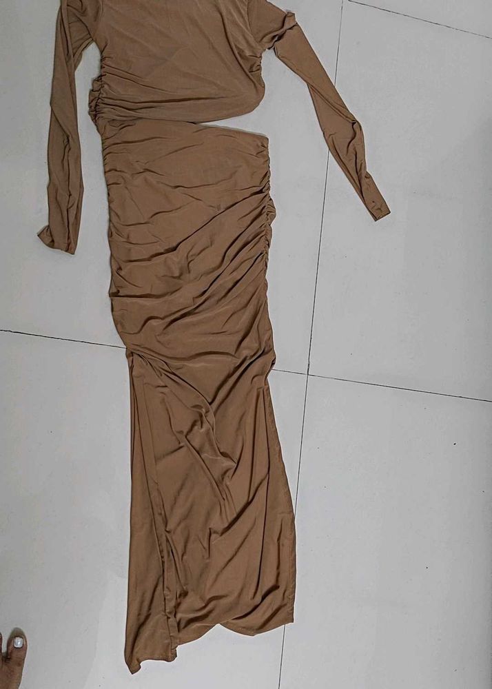 Brown Cutout Ruched Dress