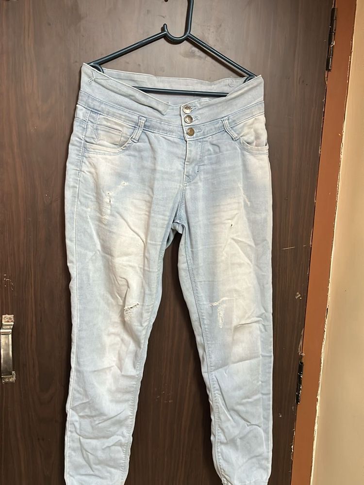 Light Blue High Waist Jeans For Ladies