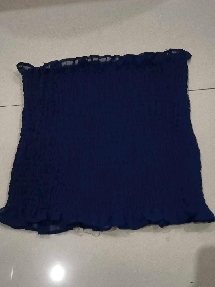 A Blue Georgette Off Shoulder Top